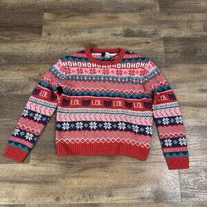H&M Divided Fair Isle Not So Ugly Christmas Sweater Cats Red Navy Blue Sz XS EUC